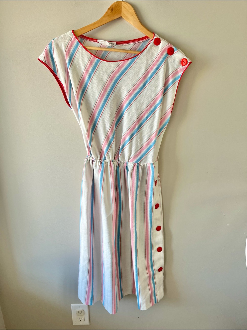 Vintage Leslie Belle Midi A-Line Dress Size S/M Multicolour Stripe - 80's - Picture 2 of 10
